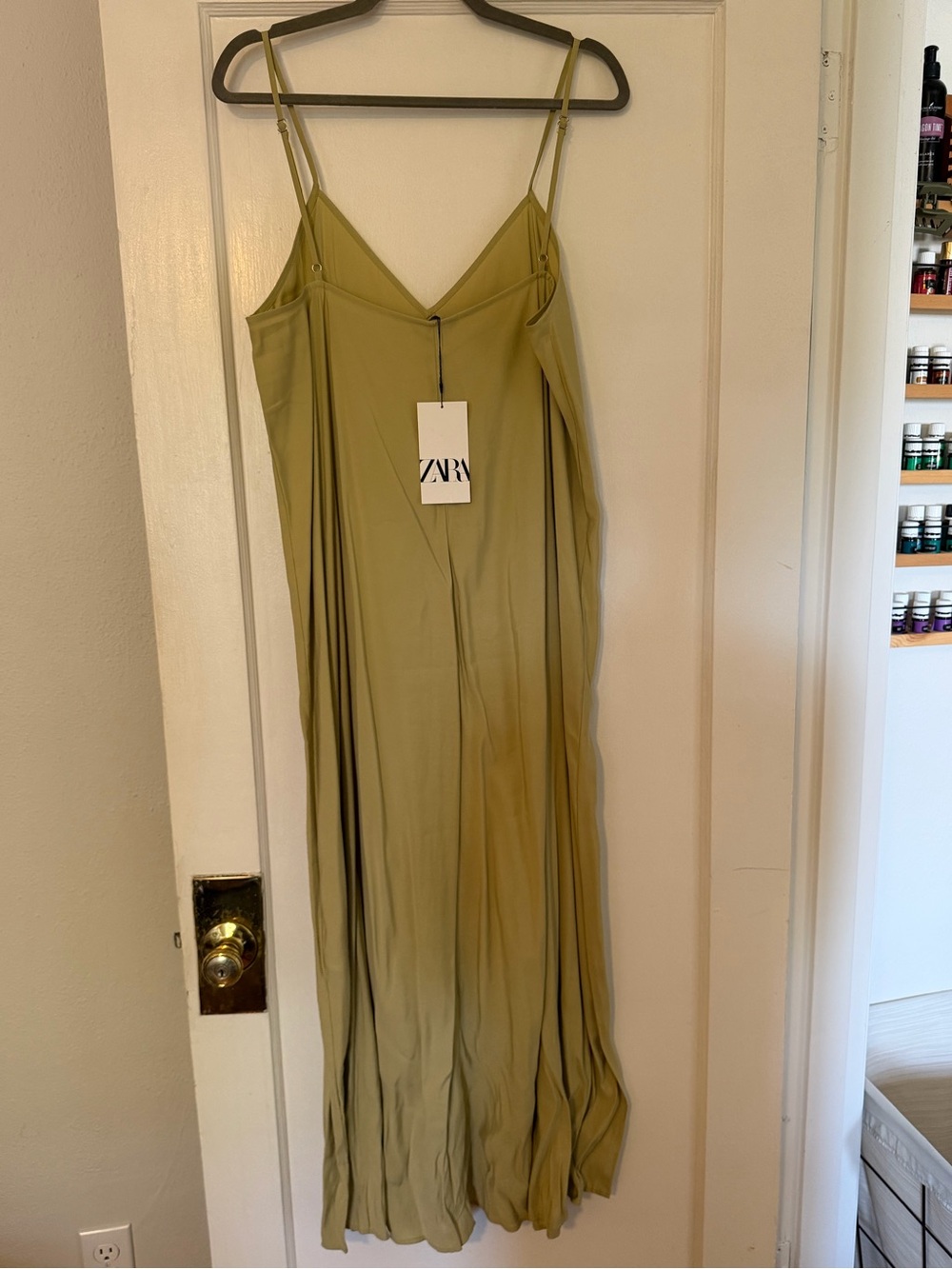 Zara Olive-Green Strapless Slip Dress with Spaghetti Straps - Picture 3 of 3